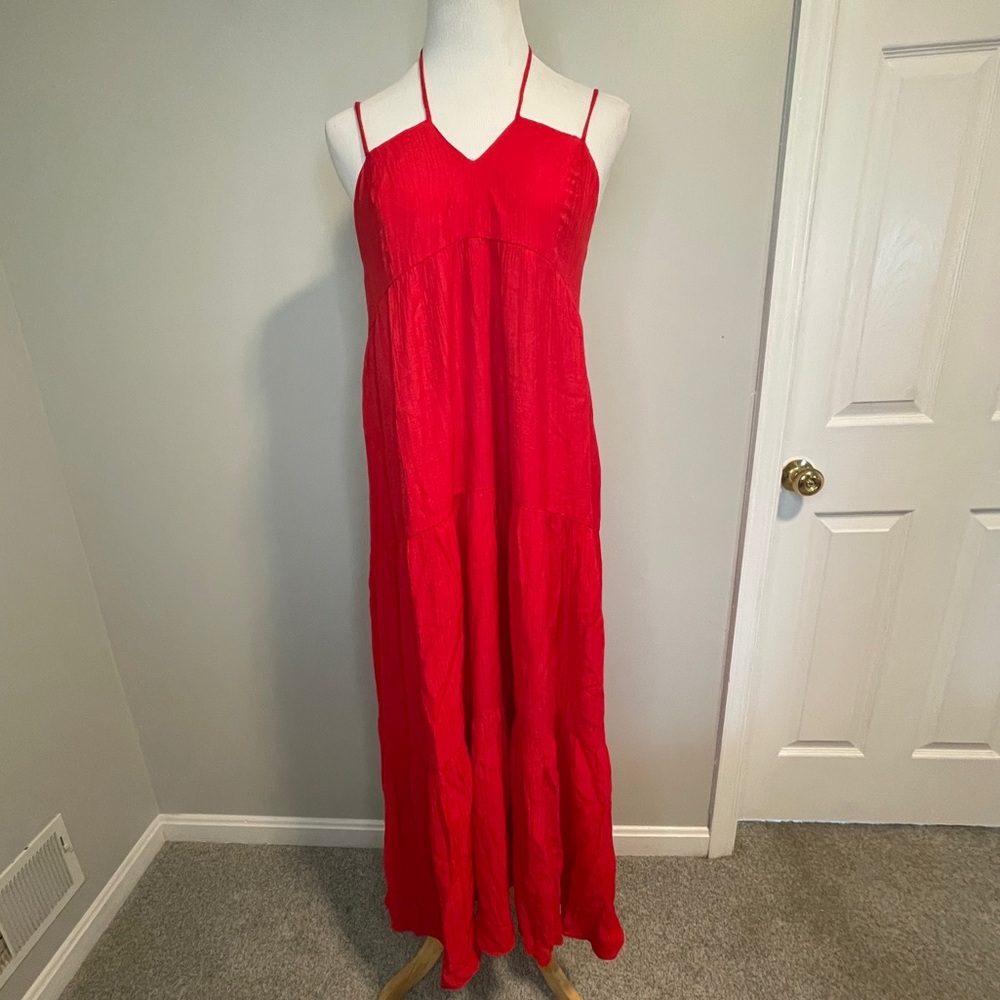 Chelsea28 Tiered Maxi Dress Women’s Size M Red Sleeveless Lined Packets